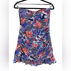 Allen B Allen Schwartz blue stripe floral one piece retro swimsuit swim dress 10